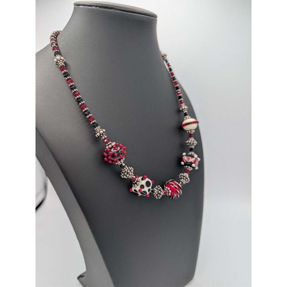 Vtg Artisan Lampwork Glass Crystal Beads 925 Sterling Bracelet Necklace Set Goth image 4